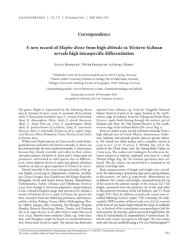 Correspondence a New Record of Elaphe Dione from High Altitude In