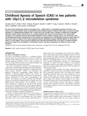 In Two Patients with 16P11.2 Microdeletion Syndrome