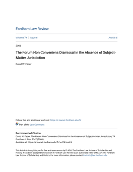 The Forum Non Conveniens Dismissal in the Absence of Subject-Matter Jurisdiction, 74 Fordham L