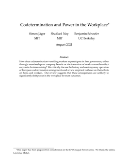 Codetermination and Power in the Workplace∗