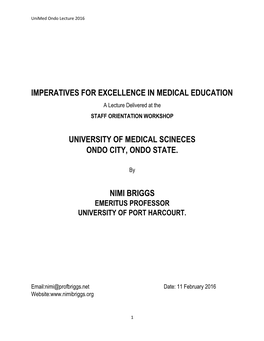 N. Briggs IMPERATIVES for EXCELLENCE in MEDICAL
