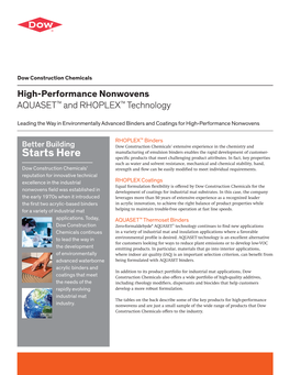 High-Performance Nonwovens AQUASET™ and RHOPLEX™ Technology