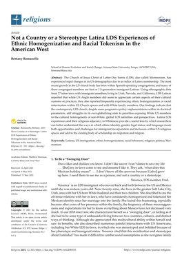 Latina LDS Experiences of Ethnic Homogenization and Racial Tokenism in the American West