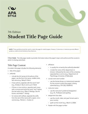 Student Title Page Guide