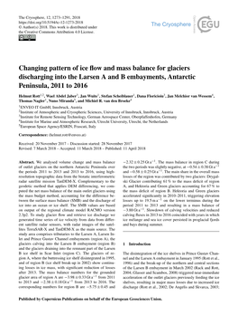 Changing Pattern of Ice Flow and Mass Balance for Glaciers Discharging