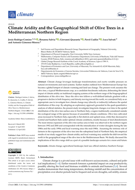 Climate Aridity and the Geographical Shift of Olive Trees in a Mediterranean Northern Region