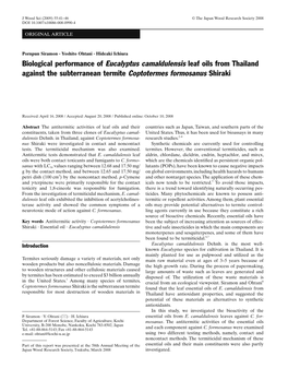 Biological Performance of Eucalyptus Camaldulensis Leaf Oils from Thailand Against the Subterranean Termite Coptotermes Formosanus Shiraki