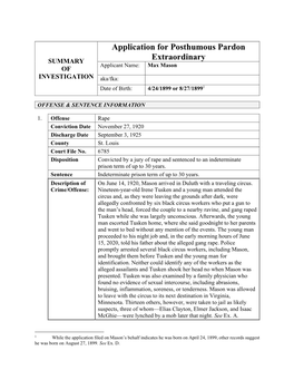 Application for Posthumous Pardon Extraordinary [Matter No