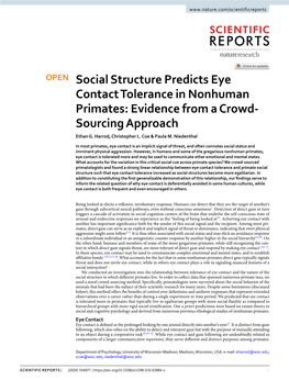 Social Structure Predicts Eye Contact Tolerance in Nonhuman Primates: Evidence from a Crowd- Sourcing Approach Ethan G