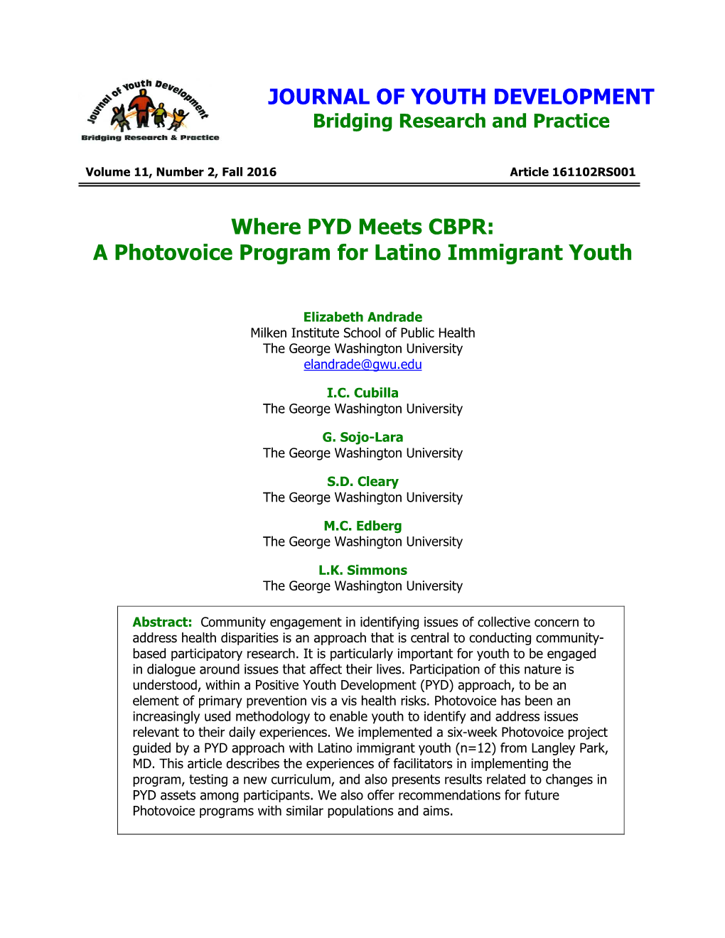 Where PYD Meets CBPR: a Photovoice Program for Latino Immigrant Youth