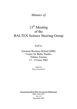 13 Meeting of the BALTEX Science Steering Group