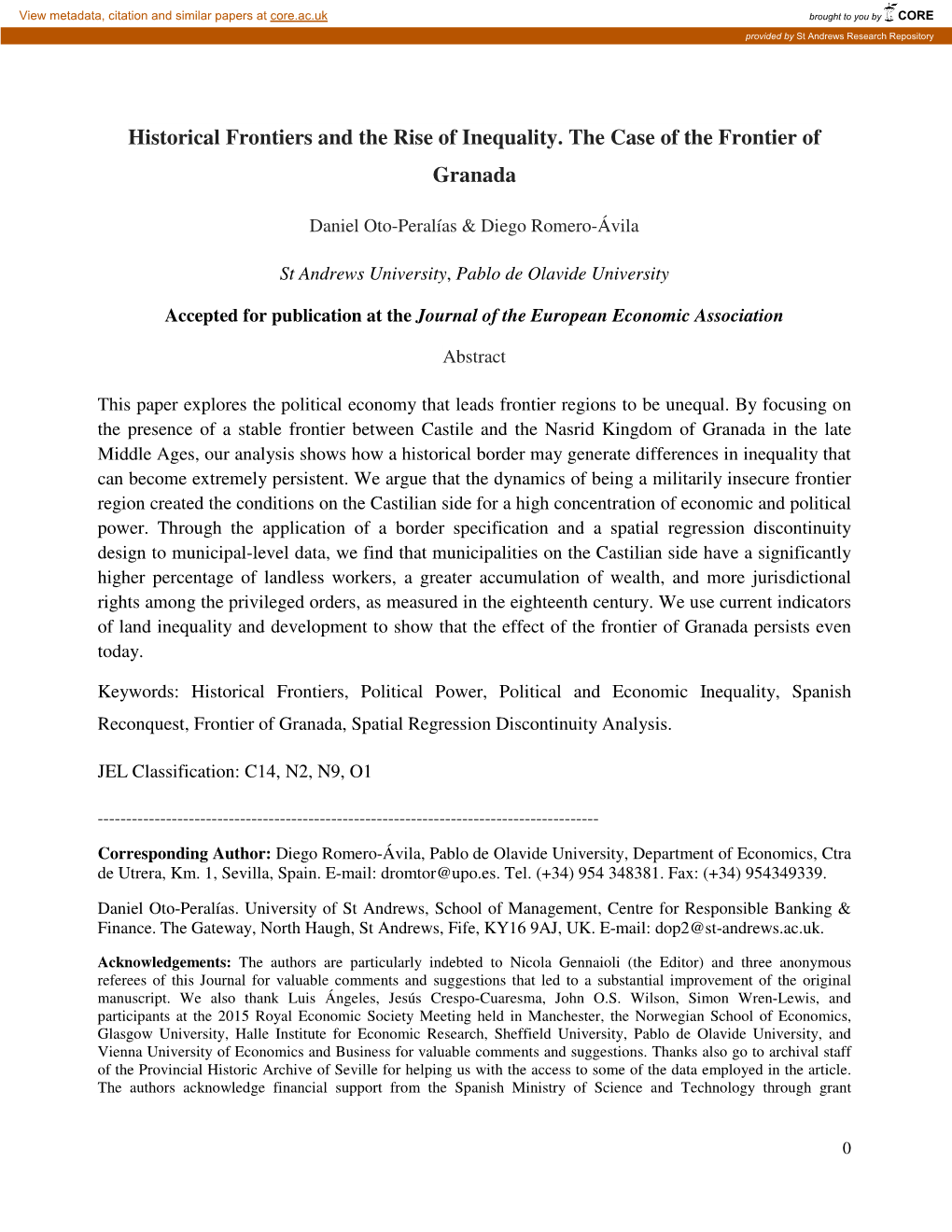 Historical Frontiers and the Rise of Inequality. the Case of the Frontier of Granada