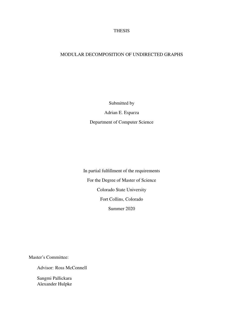 Modular Decomposition of Undirected Graphs