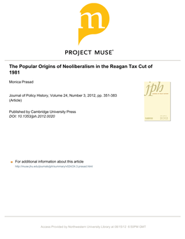 The Popular Origins of Neoliberalism in the Reagan Tax Cut of 1981