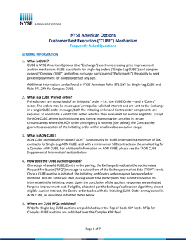 NYSE American Options Customer Best Execution (“CUBE”) Mechanism Frequently Asked Questions