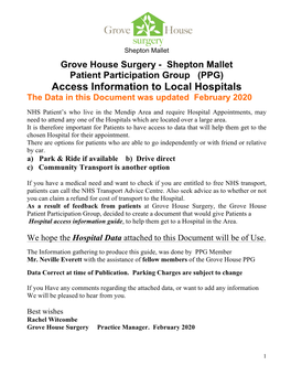 (PPG) Access Information to Local Hospitals the Data in This Document Was Updated February 2020