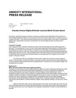 Chechen Human Rights Defender Receives Martin Ennals Award