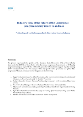 Industry View of the Future of the Copernicus Programme: Key Issues to Address