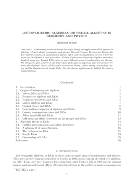 Left-Symmetric Algebras, Or Pre-Lie Algebras in Geometry and Physics
