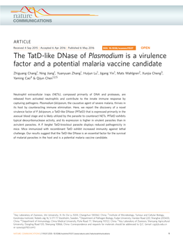 The Tatd-Like Dnase of Plasmodium Is a Virulence Factor and a Potential Malaria Vaccine Candidate