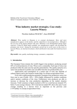 Wine Industry Market Strategies. Case Study: Lacerta Winery