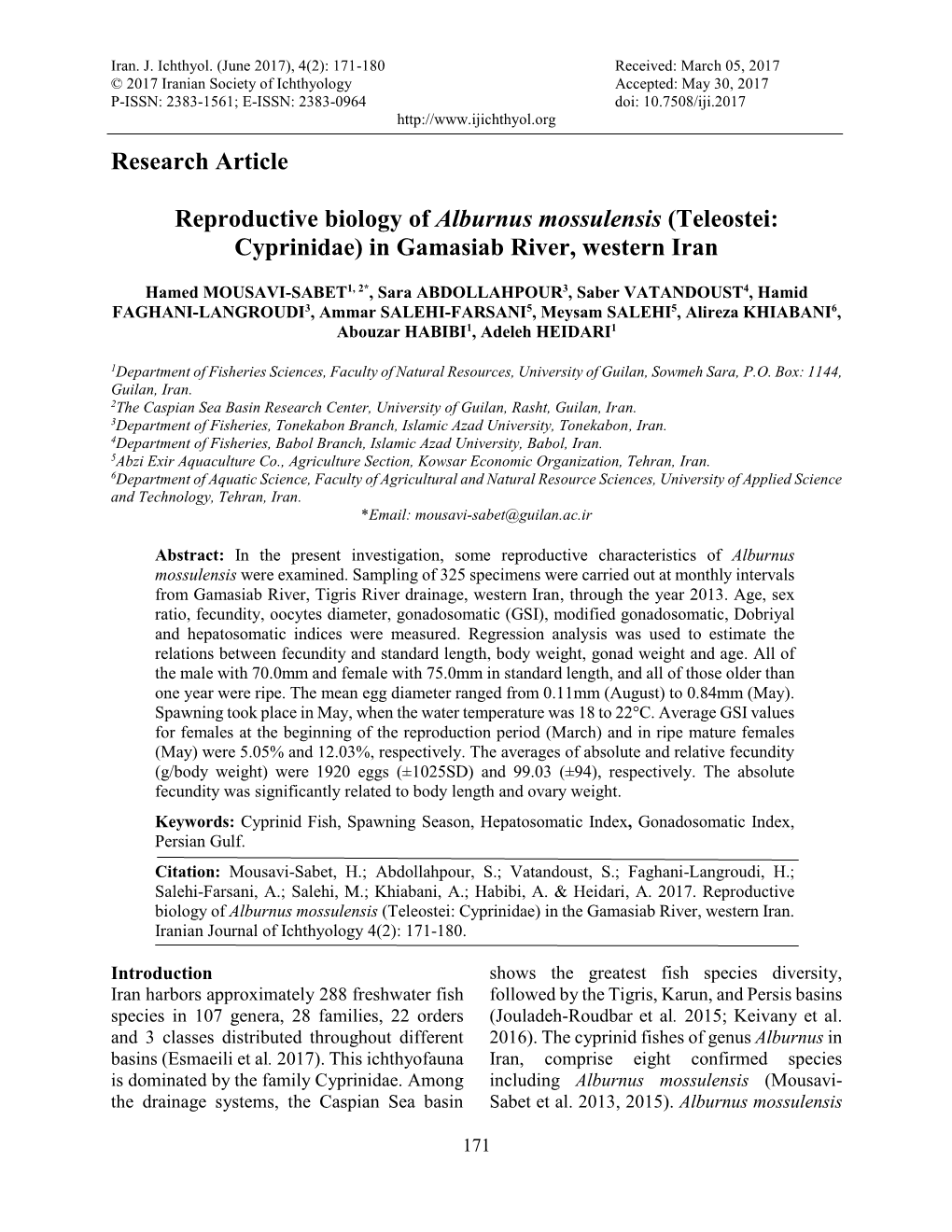 Research Article Reproductive Biology of Alburnus Mossulensis