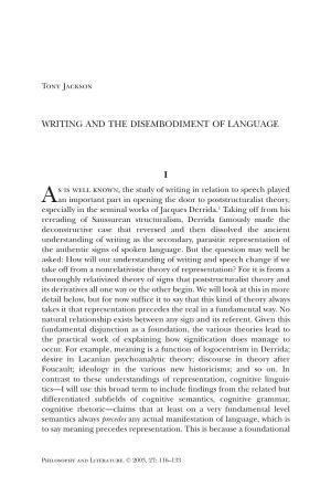 Writing and the Disembodiment of Language I