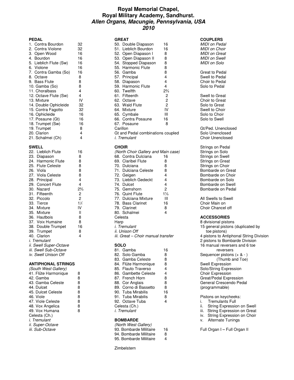 New Organ Specifications (PDF)