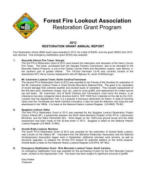 Forest Fire Lookout Association Restoration Grant Program