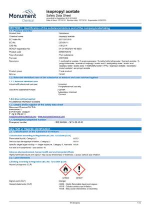 Isopropyl Acetate Safety Data Sheet According to Regulation (EU) 2015/830 Date of Issue: 7/27/2018 Revision Date: 7/27/2018 Supersedes: 6/30/2015