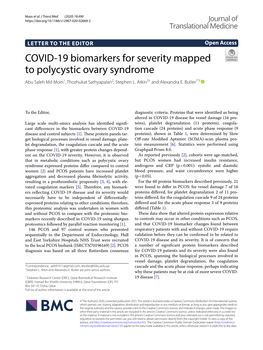 COVID-19 Biomarkers for Severity Mapped to Polycystic Ovary Syndrome