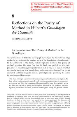 Reflections on the Purity of Method in Hilbert's Grundlagen Der Geometrie