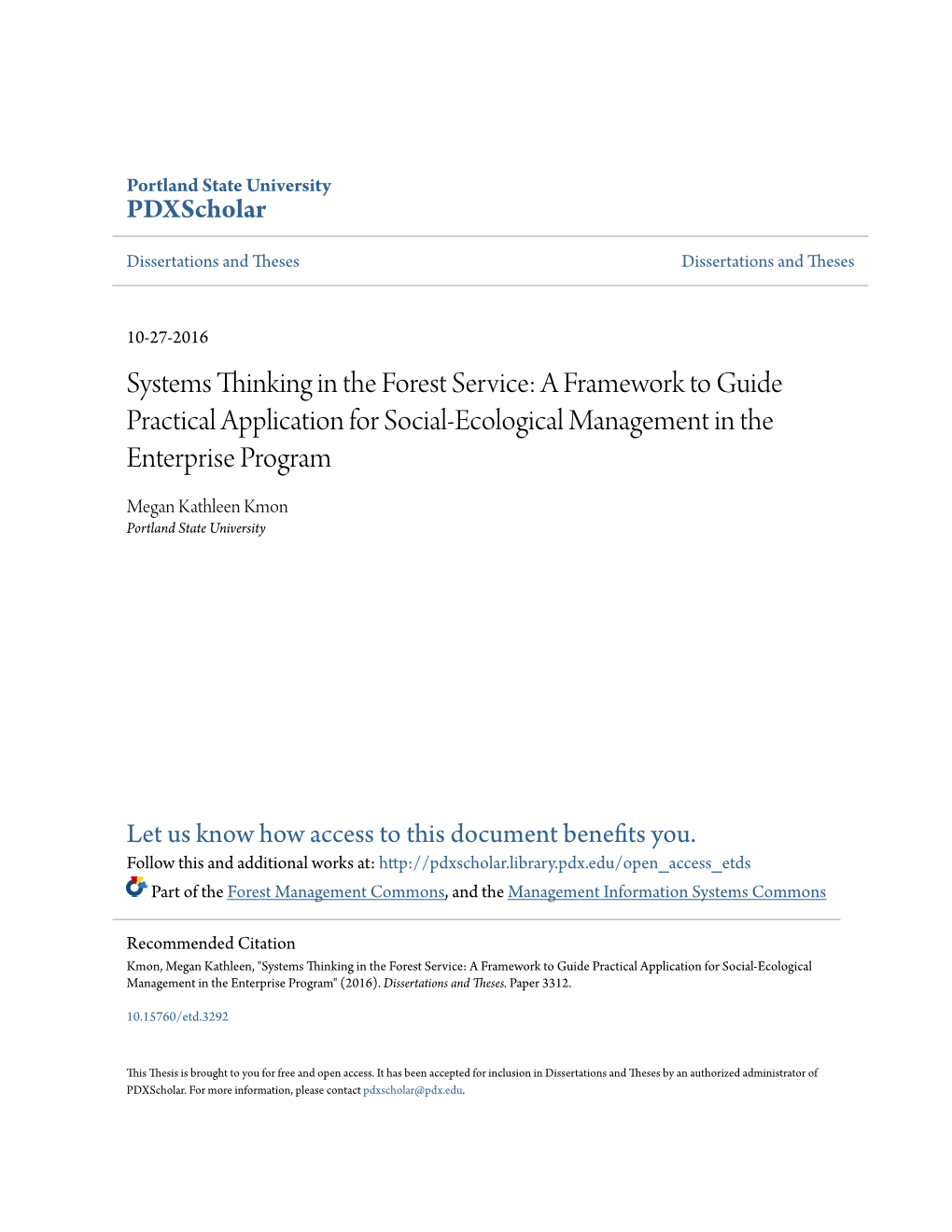 Systems Thinking in the Forest Service: a Framework to Guide Practical Application for Social-Ecological Management in the Enterprise Program