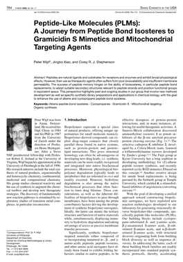 (Plms): a Journey from Peptide Bond Isosteres to Gramicidin S Mimetics and Mitochondrial Targeting Agents