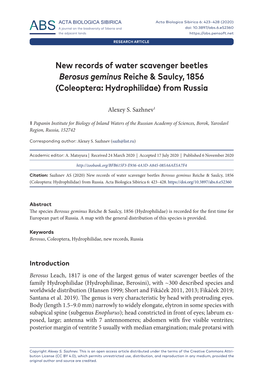 Coleoptera: Hydrophilidae) from Russia