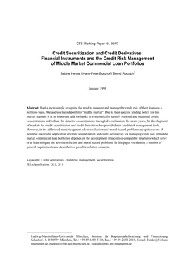 Credit Securitization and Credit Derivatives: Financial Instruments and the Credit Risk Management of Middle Market Commercial Loan Portfolios