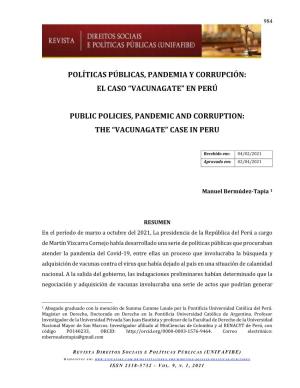 Políticas Públicas, Pandemia Y Corrupción: El Caso “Vacunagate” En Perú