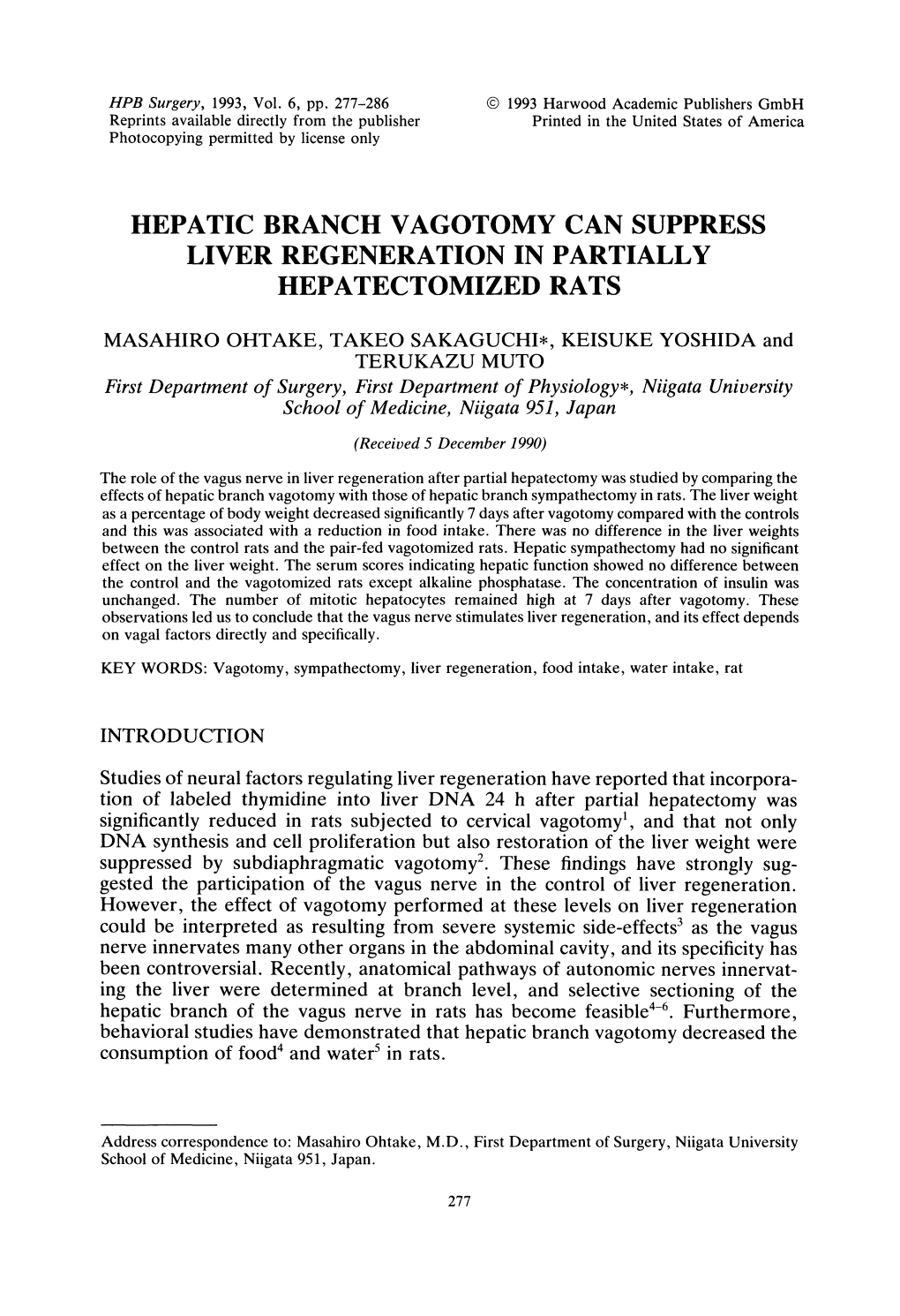 Hepatic Branch Vagotomy Can Suppress Liver Regeneration in Partially Hepatectomized Rats