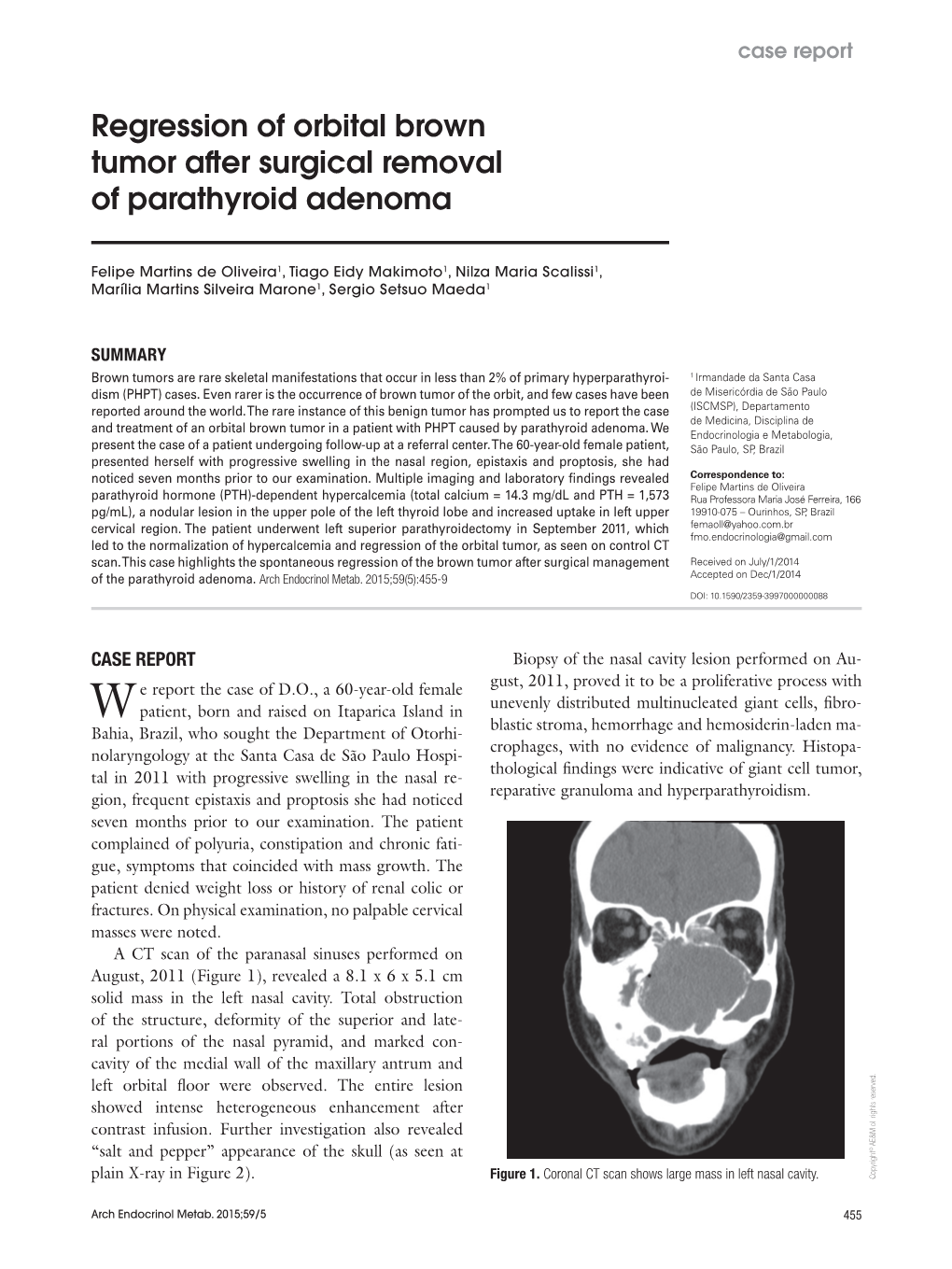 Regression of Orbital Brown Tumor After Surgical Removal of Parathyroid