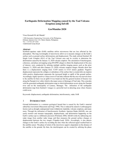 Earthquake Deformation Mapping Caused by the Taal Volcano Eruption Using Insar