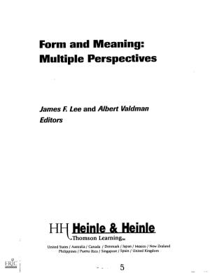 Meaning and Form in Classroom-Based Sla Research: Reflections from a College Foreign Language Perspective'