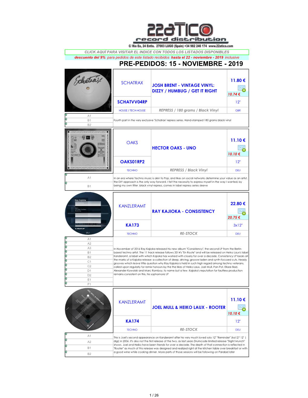 Pre-Pedidos: 15 - Noviembre - 2019