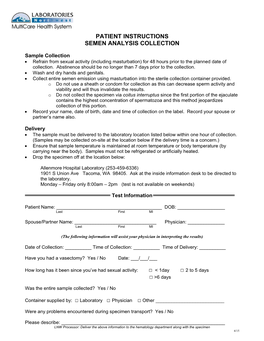 Patient Instructions Semen Analysis Collection