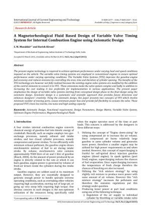A Magnetorheological Fluid Based Design of Variable Valve Timing System for Internal Combustion Engine Using Axiomatic Design