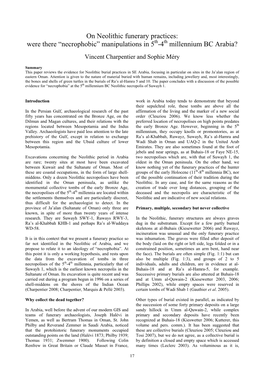 On Neolithic Funerary Practices: Were There “Necrophobic” Manipulations in 5Th-4Th Millennium BC Arabia?