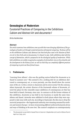 Genealogies of Modernism Curatorial Practices of Comparing in the Exhibitions Cubism and Abstract Art and Documenta I