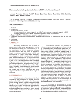 MGMT Methylation and Beyond Lorenzo Fornaro1, Ca