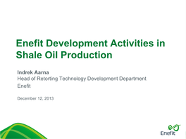 Enefit Development Activities in Shale Oil Production
