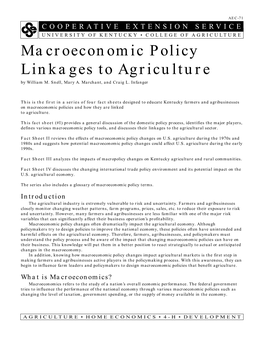 Macroeconomic Policy Linkages to Agriculture by William M