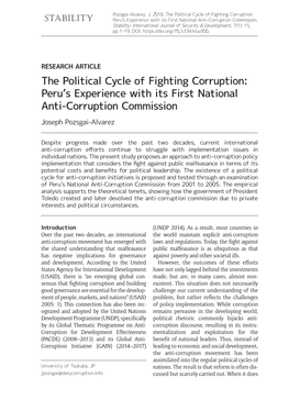 The Political Cycle of Fighting Corruption: Stability Peru’S Experience with Its First National Anti-Corruption Commission